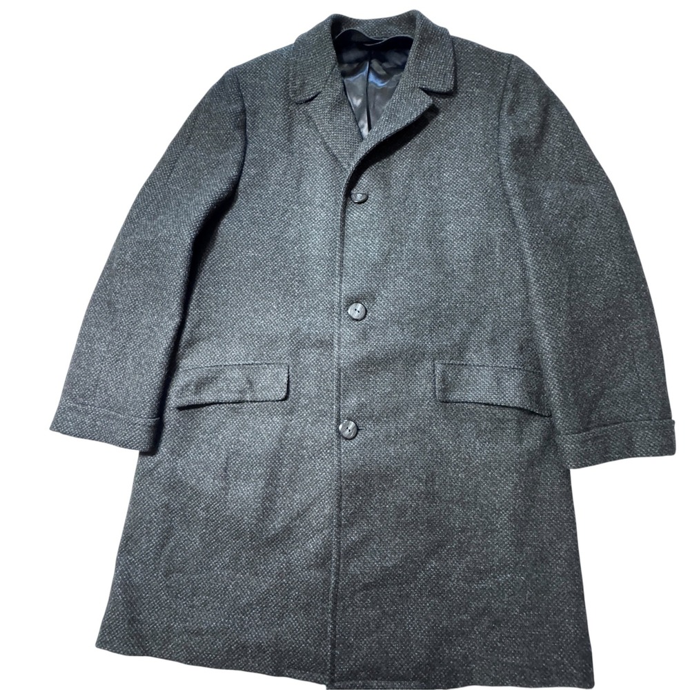 Philcraft Scotch Allure Overcoat Mens XL Grey Wool Tweed Vintage 60s 70s Coat